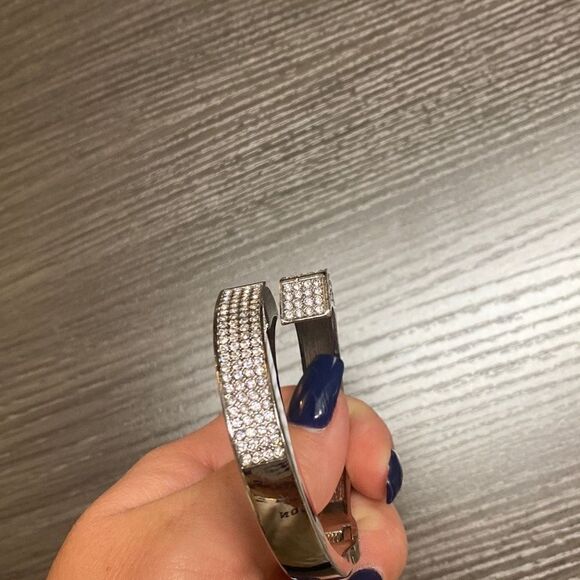Silver Tone Bracelet Hinged Sparkle With Crystals - Picture 4 of 8